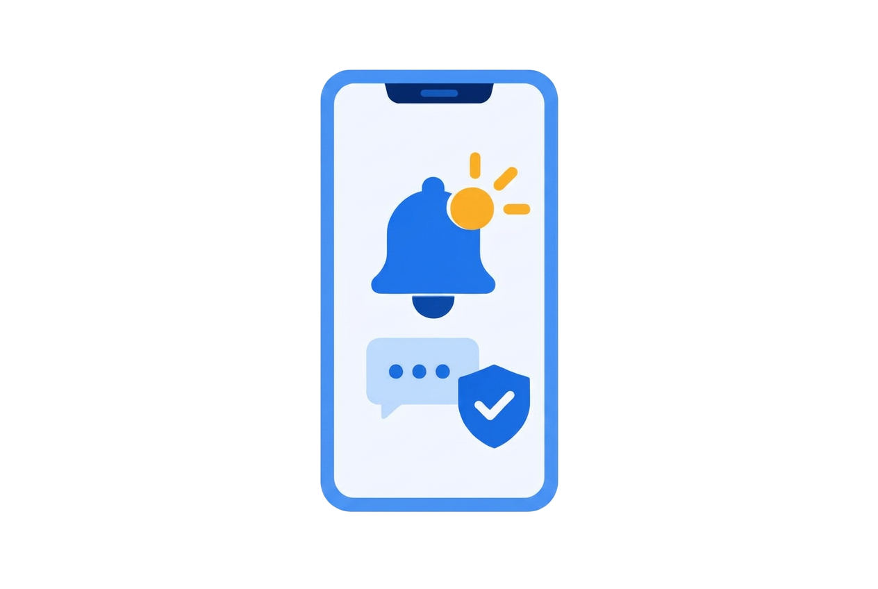Illustration of a phone with a notification bell.